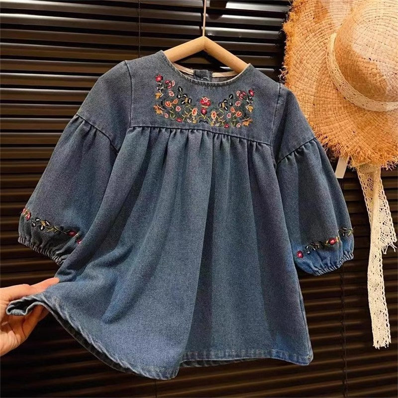 Vestido Infantil Jeans Florzinhas