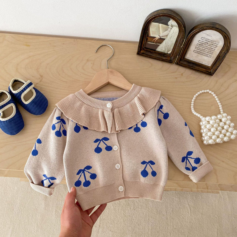 Cardigan Infantil Tricô Cerejinhas