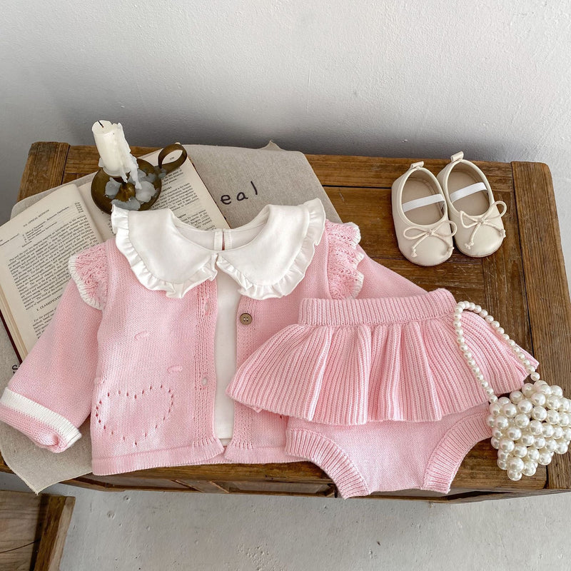 Conjunto Infantil Feminino Rosa Tricô