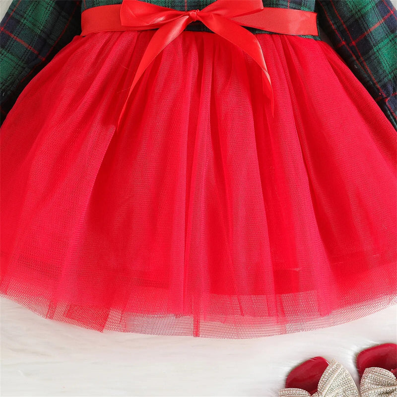 Vestido Infantil Natal Xadrez e Tule