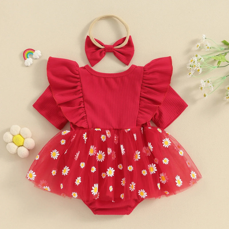 Body Infantil Feminino Tule Margaridas