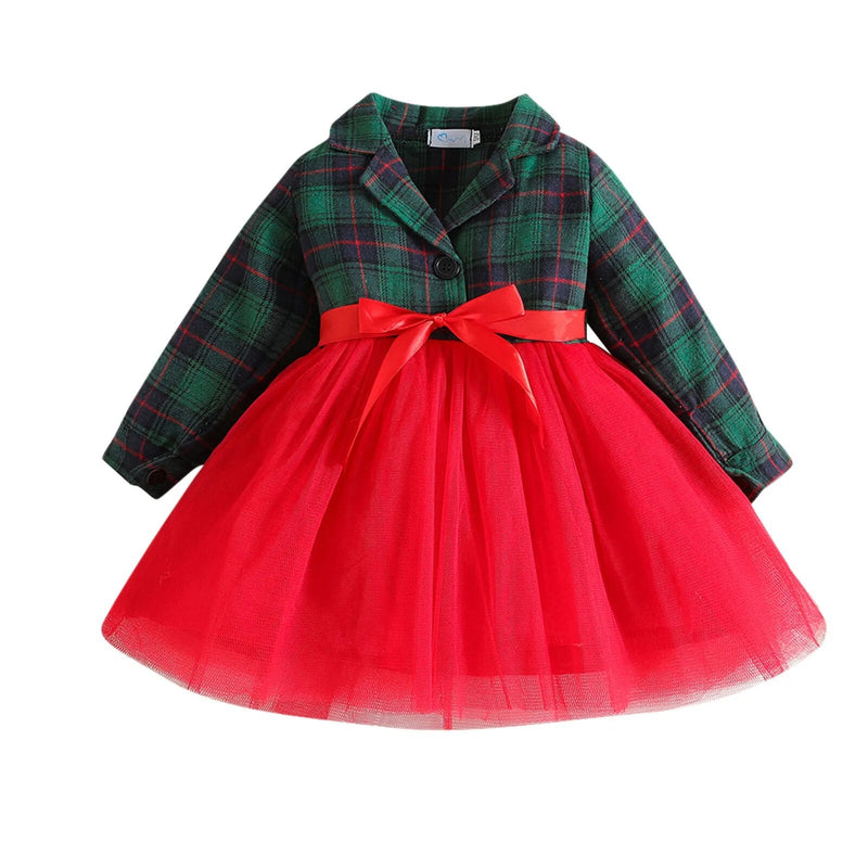 Vestido Infantil Natal Xadrez e Tule