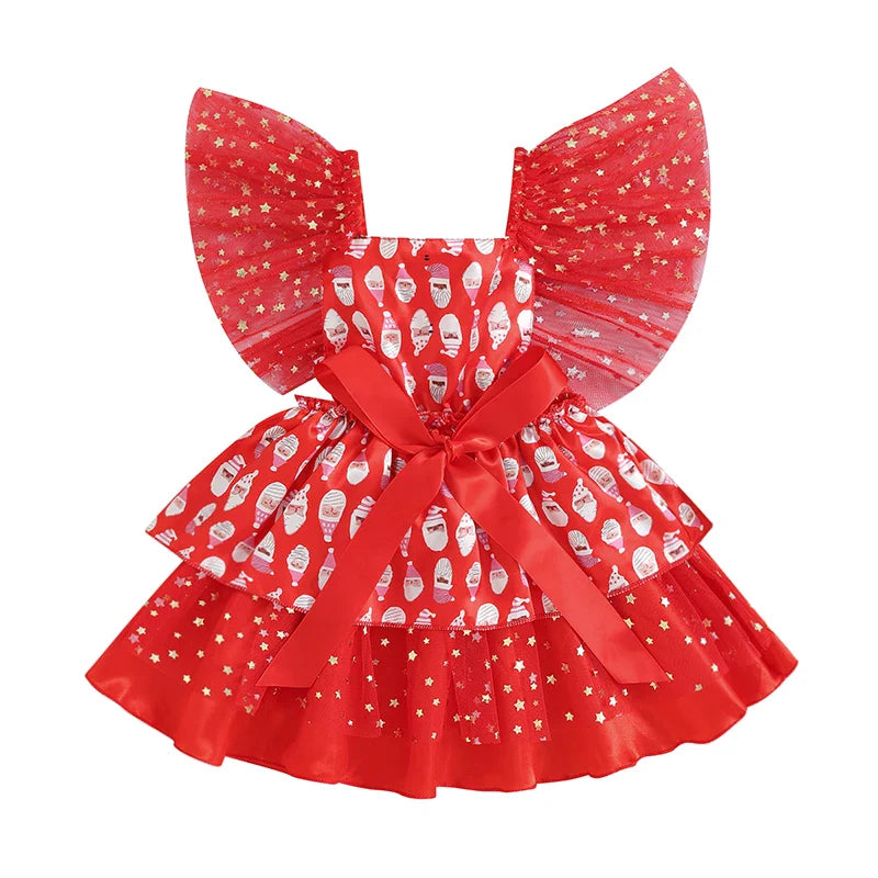 Vestido Infantil Natal Tule Estrelinhas