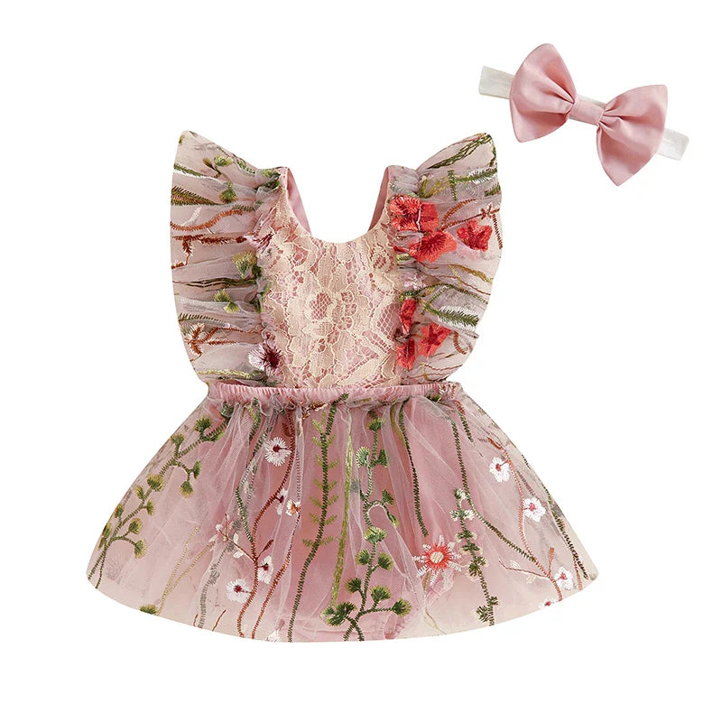 Vestido infantil Feminino Bordado Floral