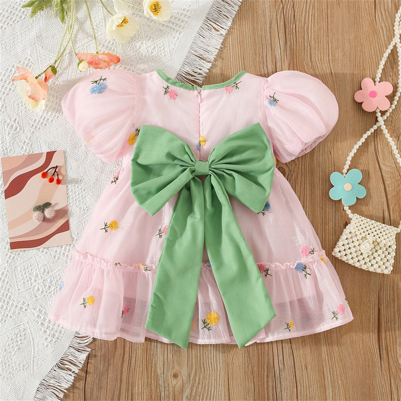 Vestido Infantil Bordado Florzinha e Laço