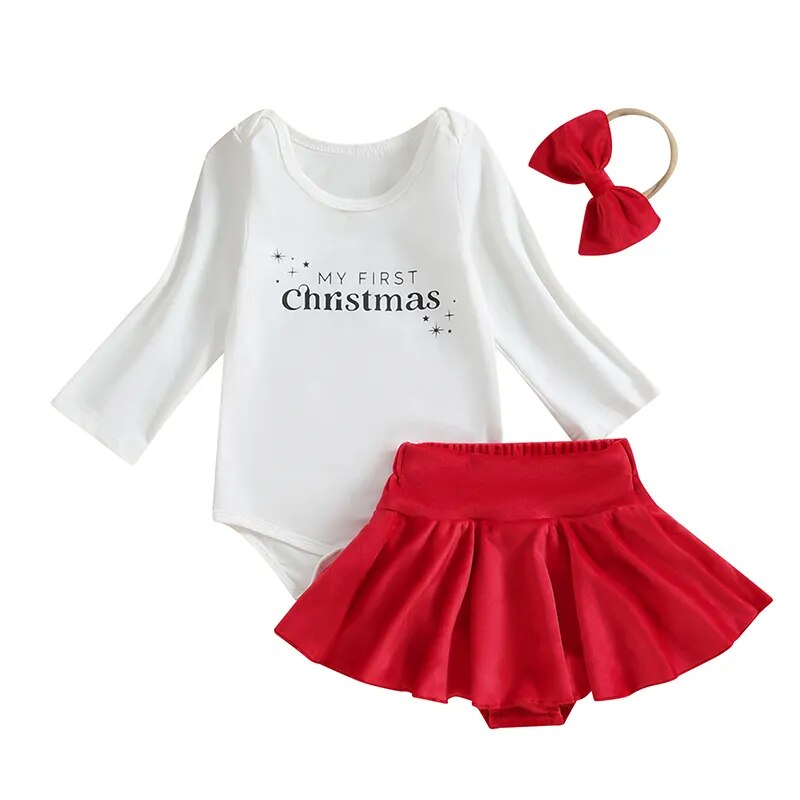 Conjunto Infantil Feminino Natal Sainha + Laço