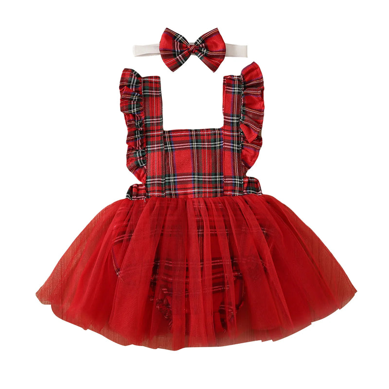 Vestido Infantil Xadrez Tule + Faixinha