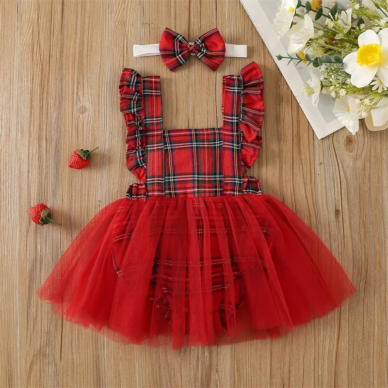 Vestido Infantil Xadrez Tule + Faixinha