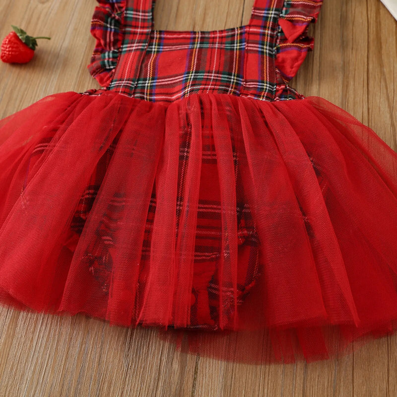 Vestido Infantil Xadrez Tule + Faixinha