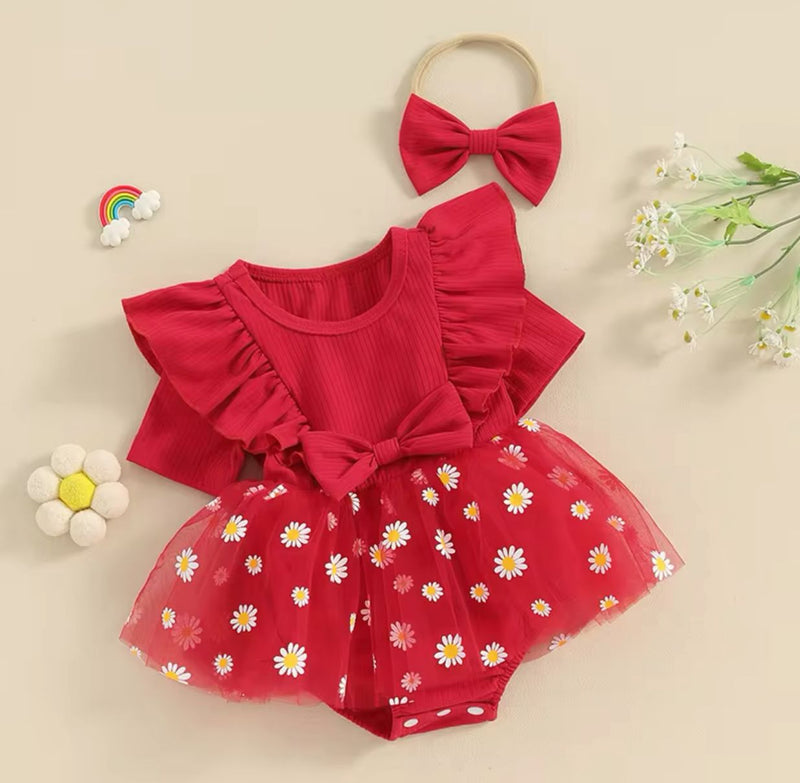 Body Infantil Feminino Tule Margaridas