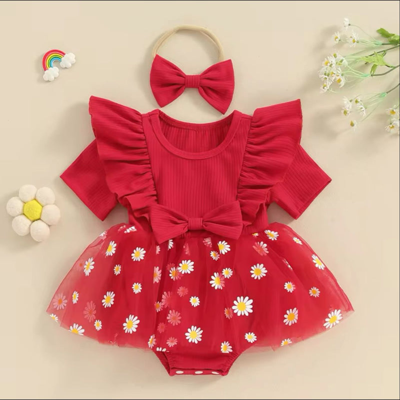 Body Infantil Feminino Tule Margaridas