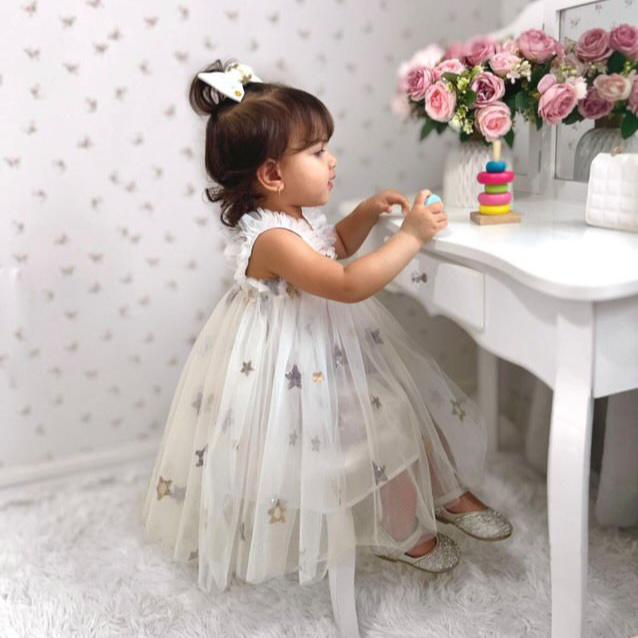 Vestido Infantil Tule Estrelinhas