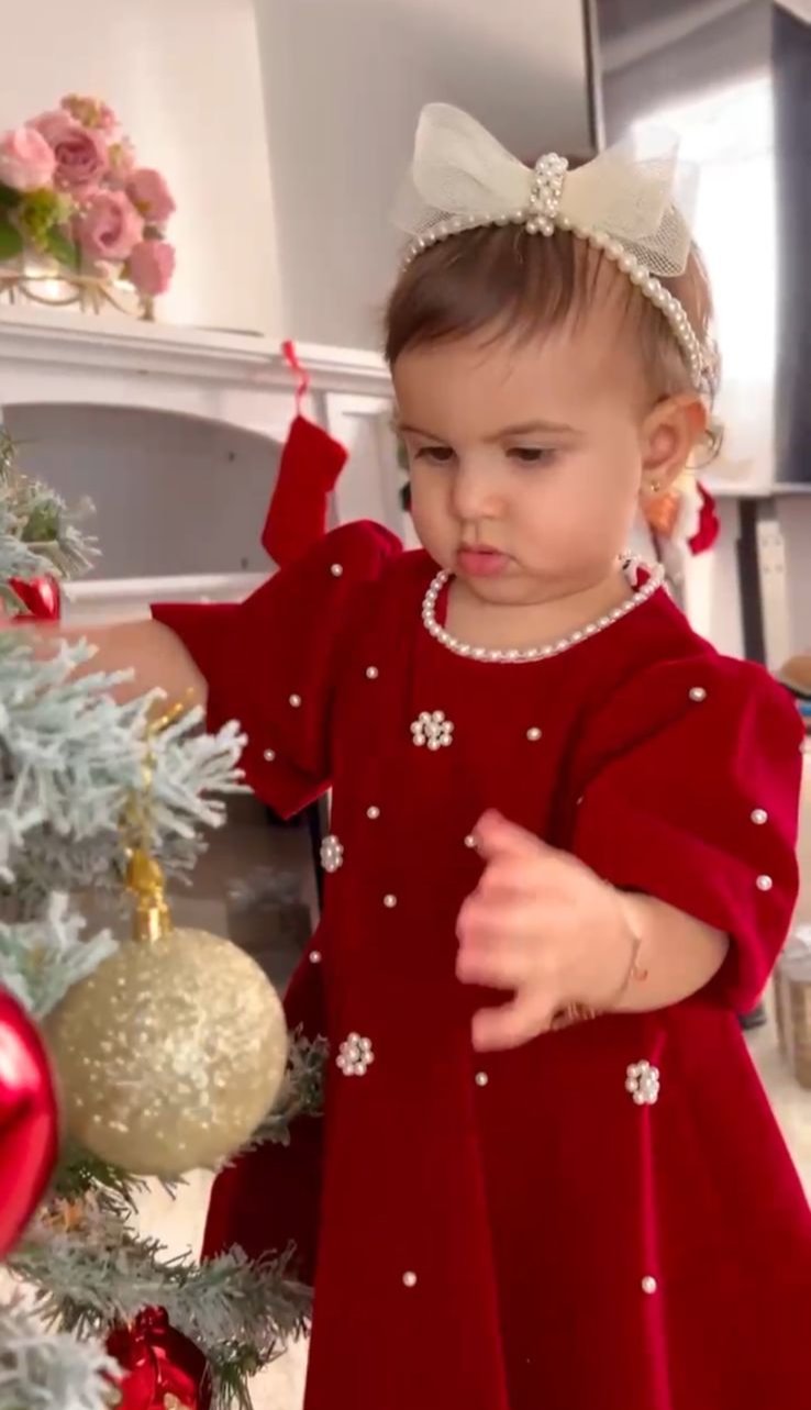 Vestido Infantil Vermelho Pérolas