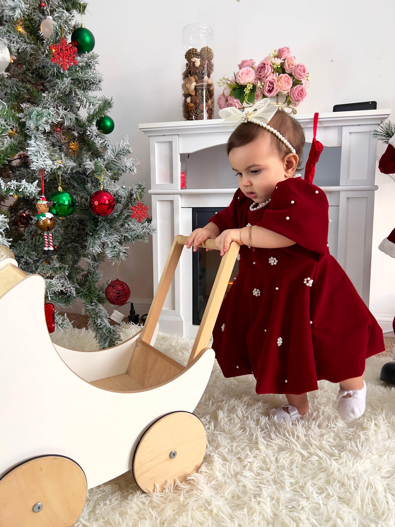 Vestido Infantil Vermelho Pérolas