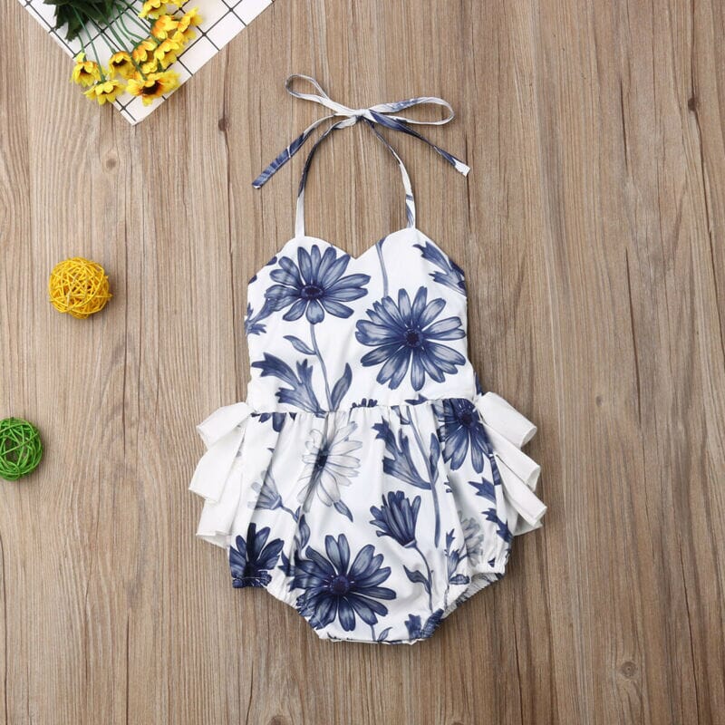 Body Infantil Feminino Azul Flores