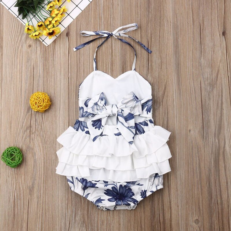 Body Infantil Feminino Azul Flores