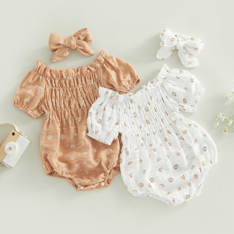 Body Infantil Feminino Bege e Branco + Faixa