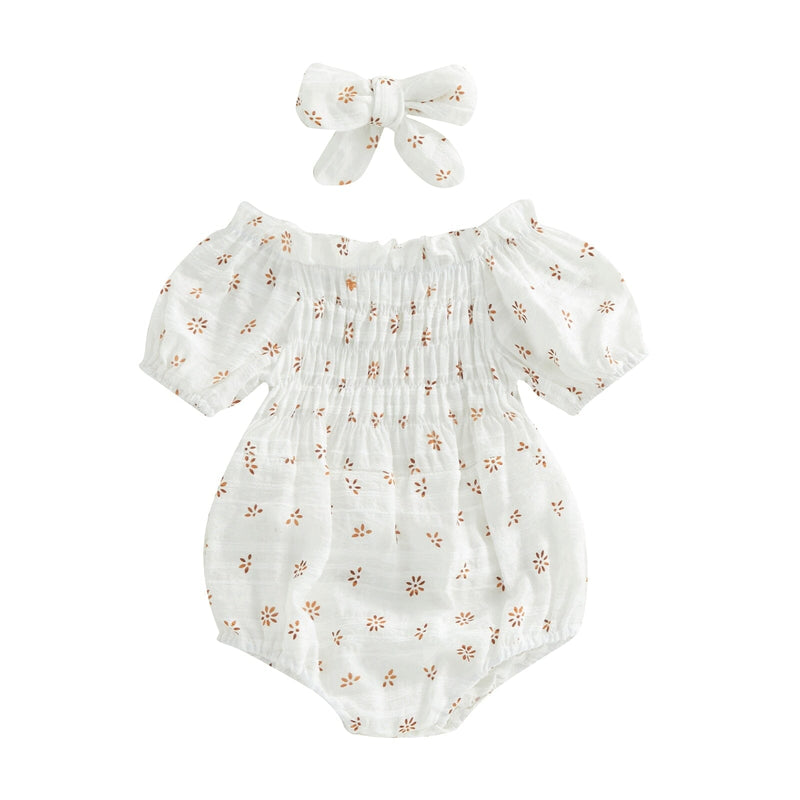 Body Infantil Feminino Bege e Branco + Faixa