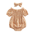 Body Infantil Feminino Bege e Branco + Faixa