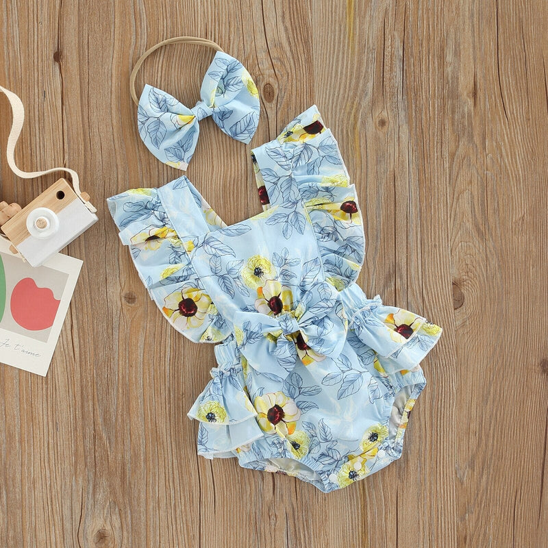 Body Infantil Feminino Floral Babados + Faixa