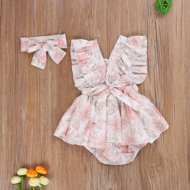 Body Infantil Feminino Floral + Faixa