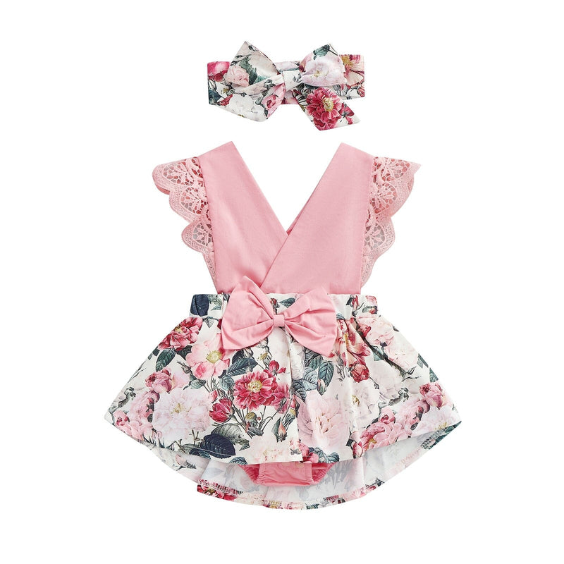 Body Infantil Feminino Florido Rendinha + Faixa