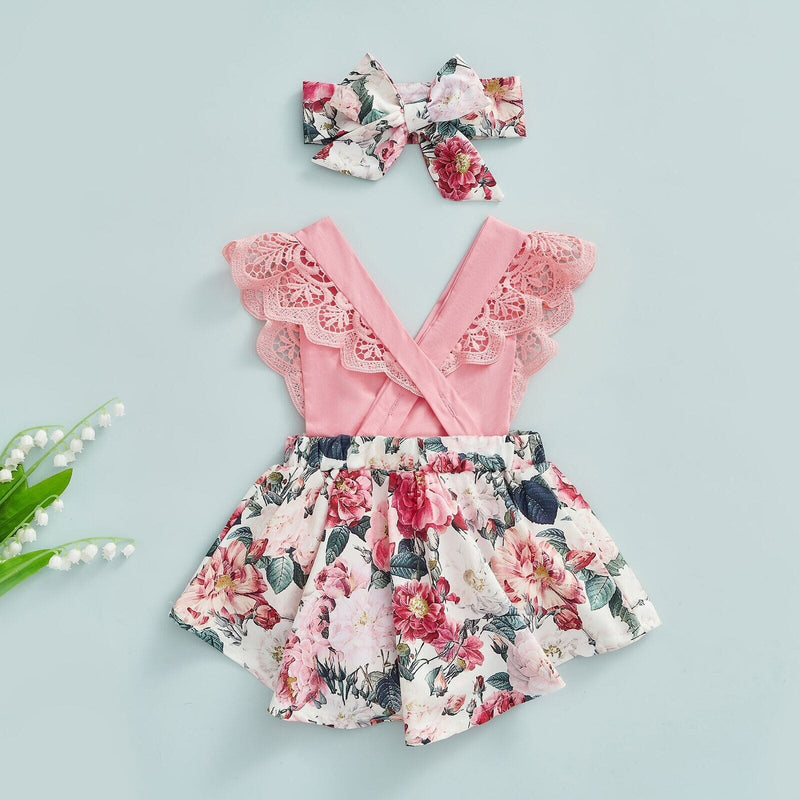 Body Infantil Feminino Florido Rendinha + Faixa