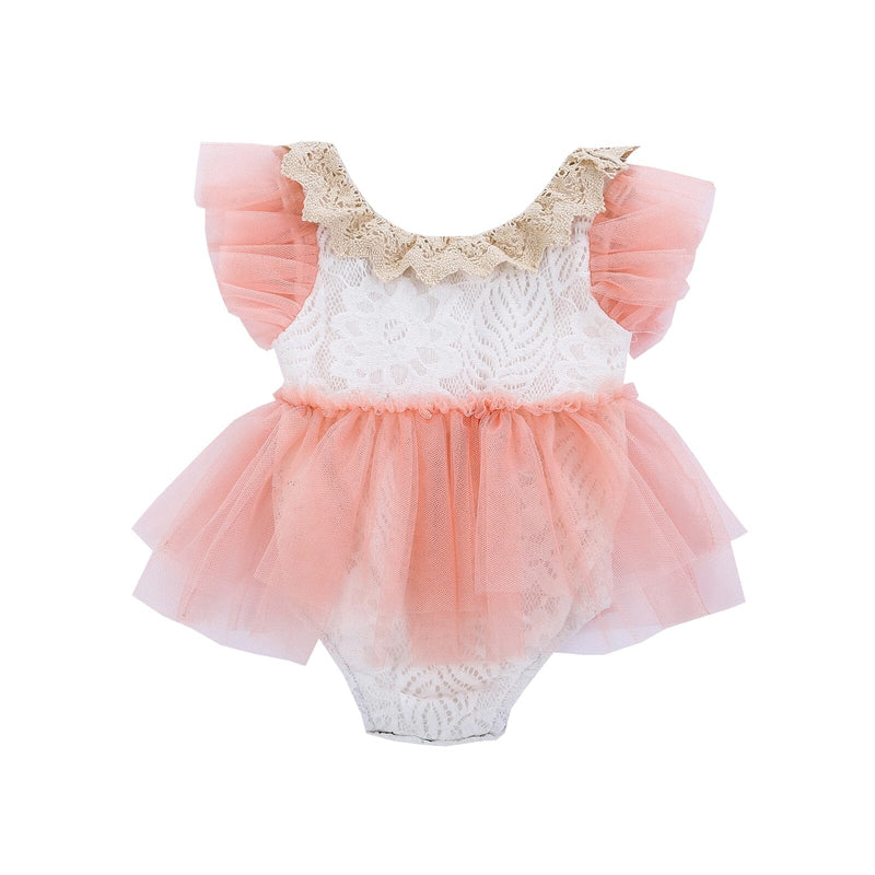 Body Infantil Feminino Renda Rosa e Branco