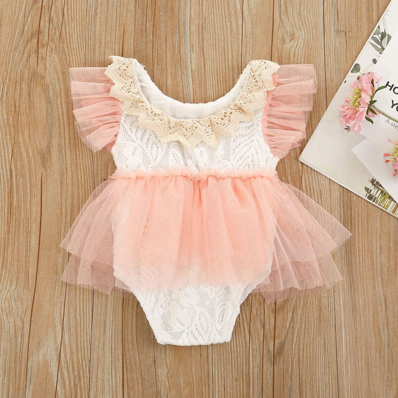 Body Infantil Feminino Renda Rosa e Branco