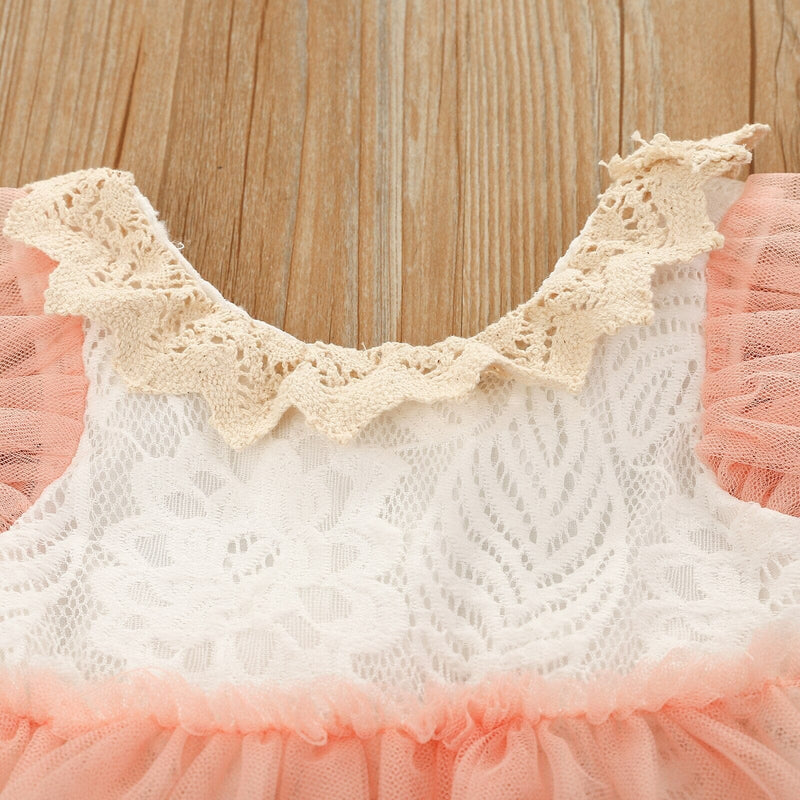 Body Infantil Feminino Renda Rosa e Branco