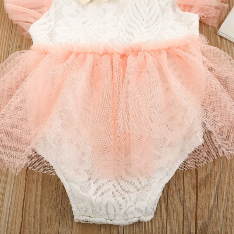 Body Infantil Feminino Renda Rosa e Branco