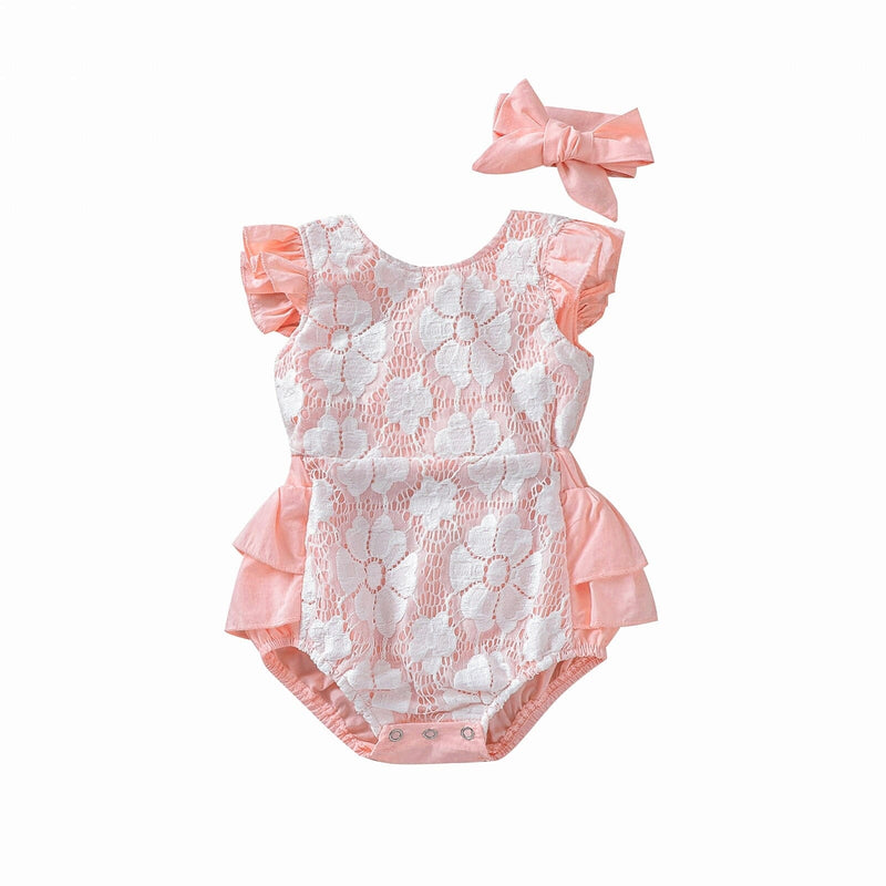 Body Infantil Feminino Rosa e Branco + Faixa