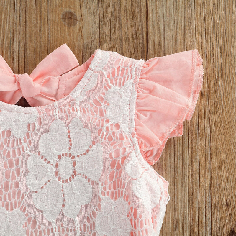 Body Infantil Feminino Rosa e Branco + Faixa