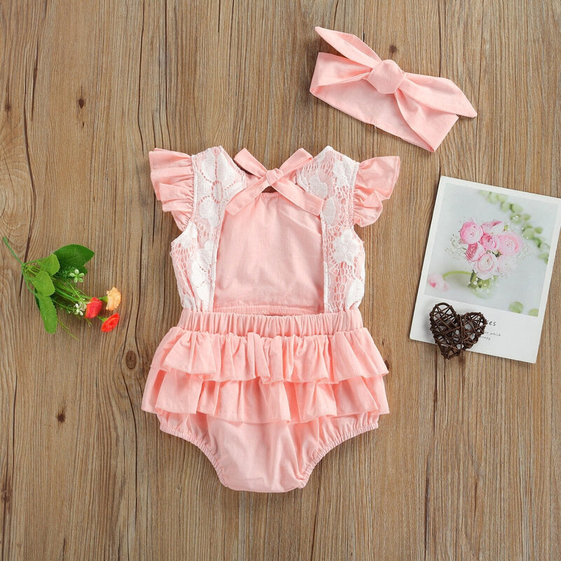 Body Infantil Feminino Rosa e Branco + Faixa