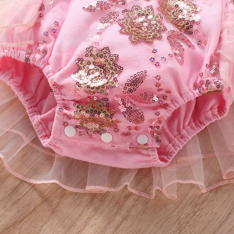 Body Infantil Feminino Rosa Lantejoulas