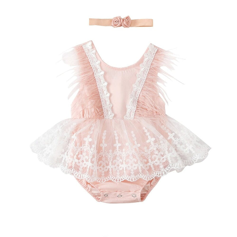 Body Infantil Feminino Rosa Penas + Faixa