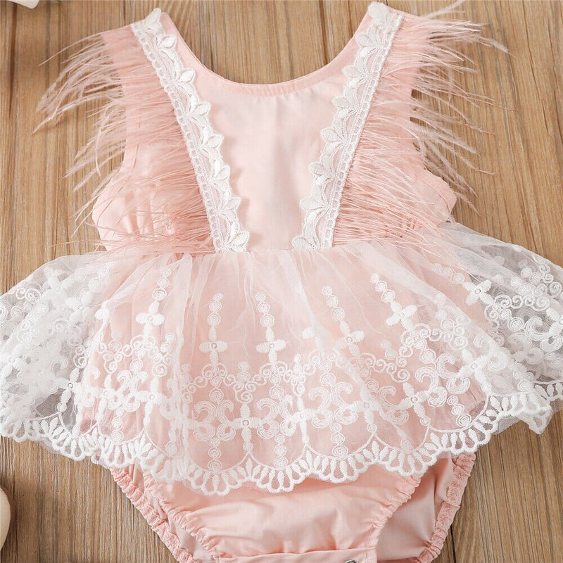 Body Infantil Feminino Rosa Penas + Faixa