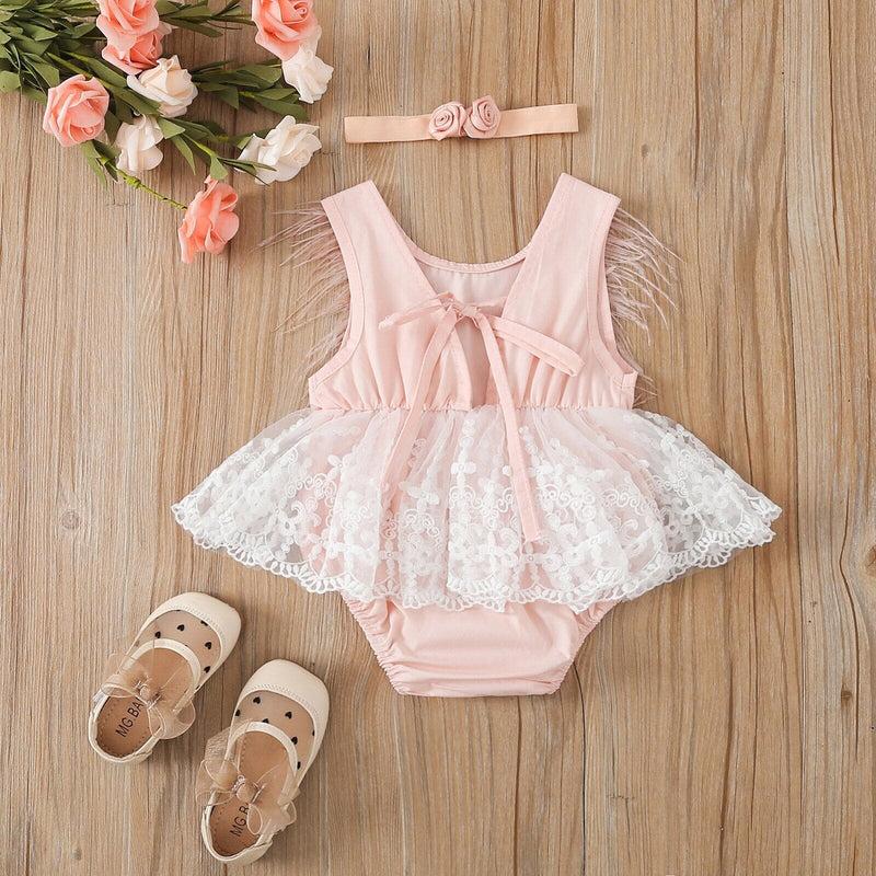 Body Infantil Feminino Rosa Penas + Faixa