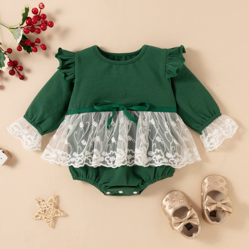 Body Infantil Feminino Verde e Rendinha