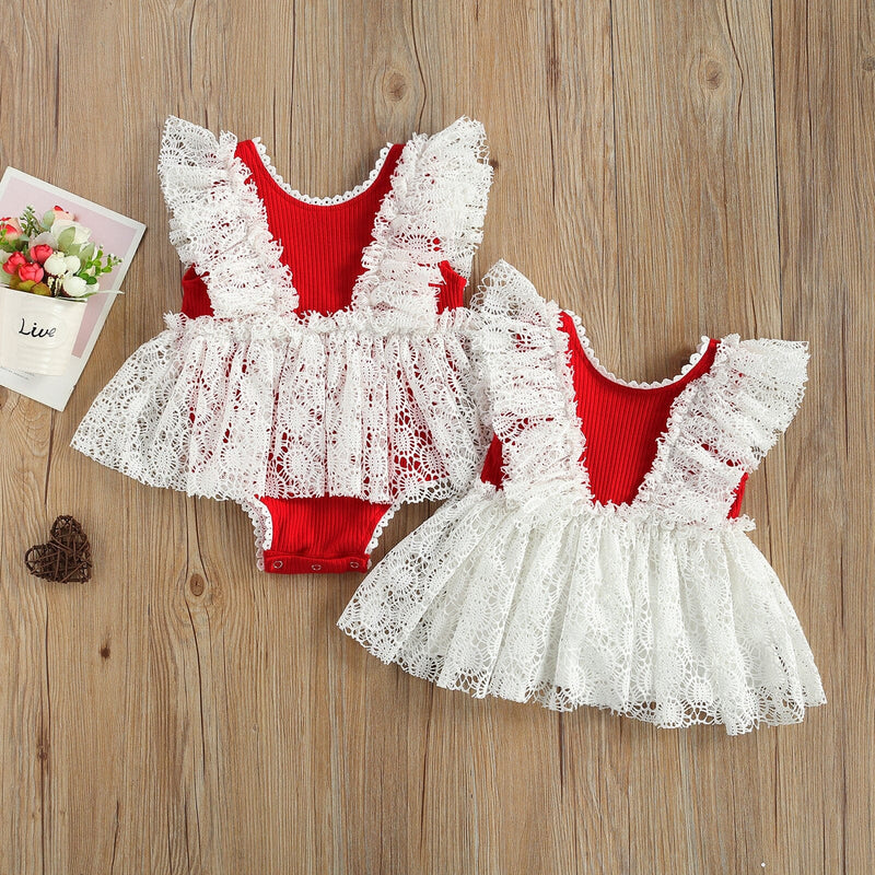 Body Infantil Feminino Vermelho e Branco