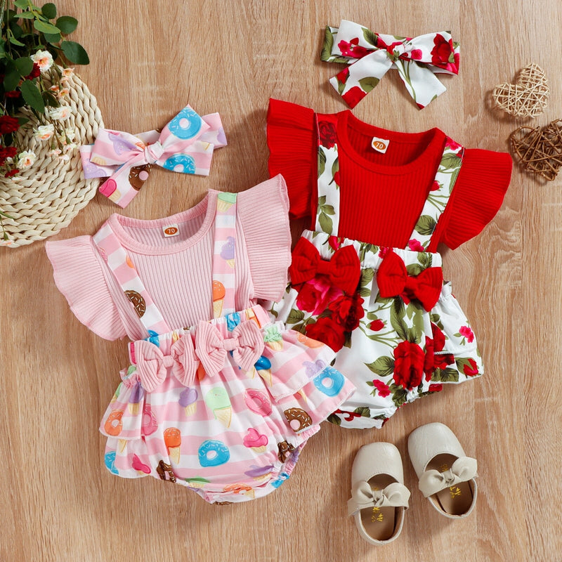 Body Infantil Feminino Vermelho e Rosa + Faixa