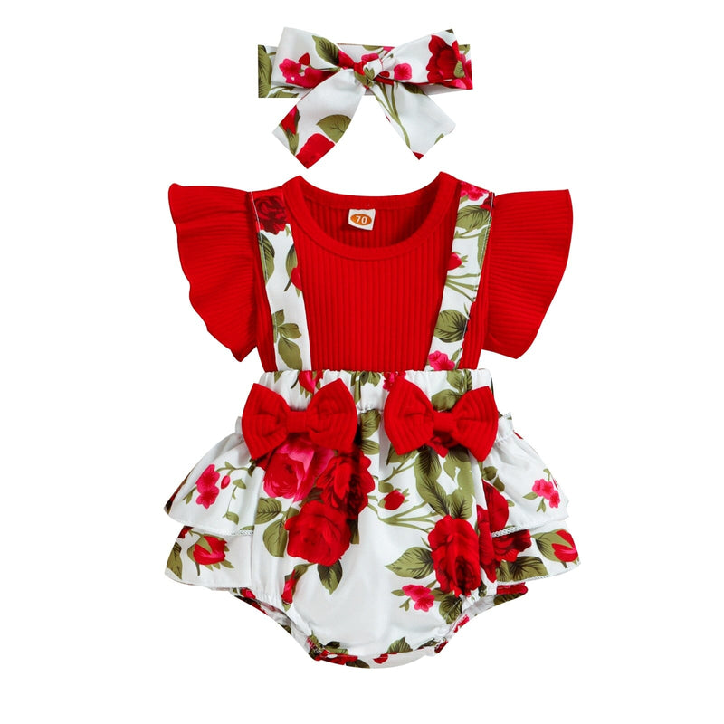 Body Infantil Feminino Vermelho e Rosa + Faixa