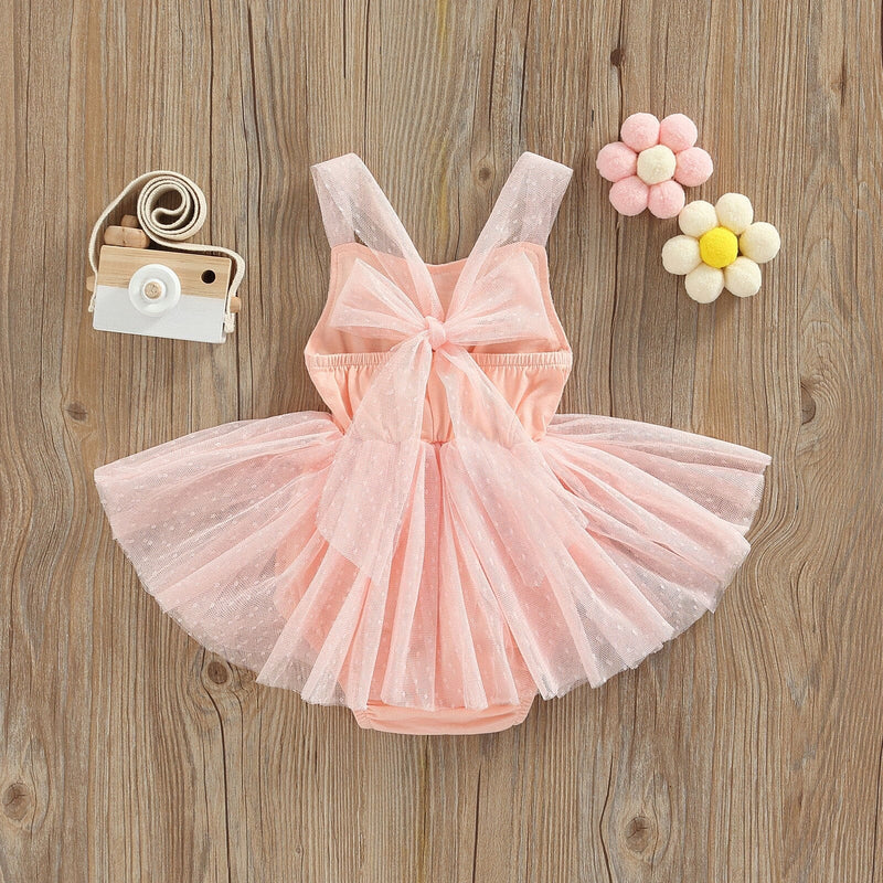 Body Vestido Infantil Rosa Tule