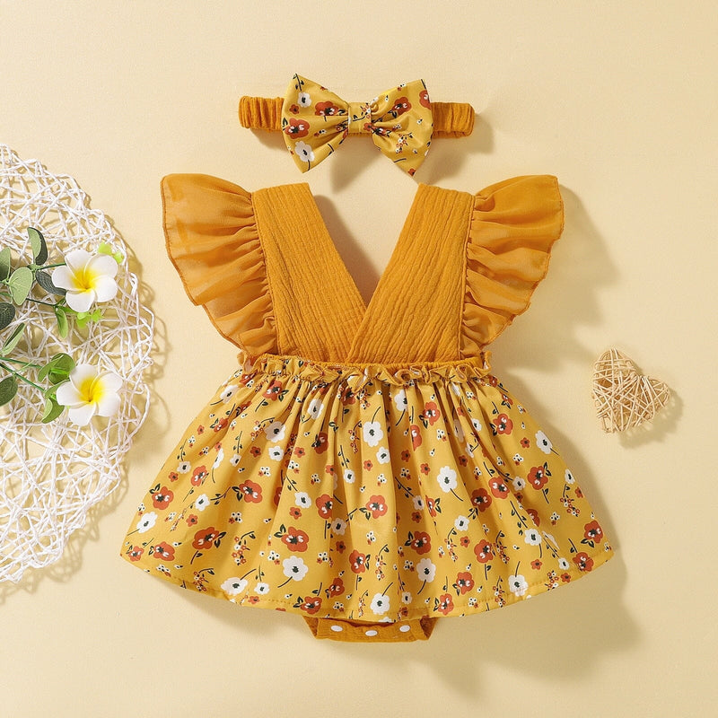 Body Infantil Feminino Saia Flores + Faixa