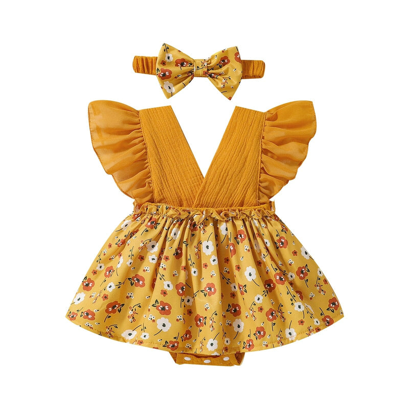 Body Infantil Feminino Saia Flores + Faixa