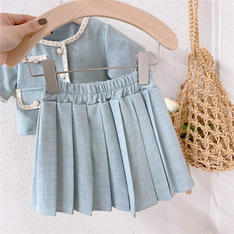 Conjunto Infantil Feminino Azul Saia Plissada