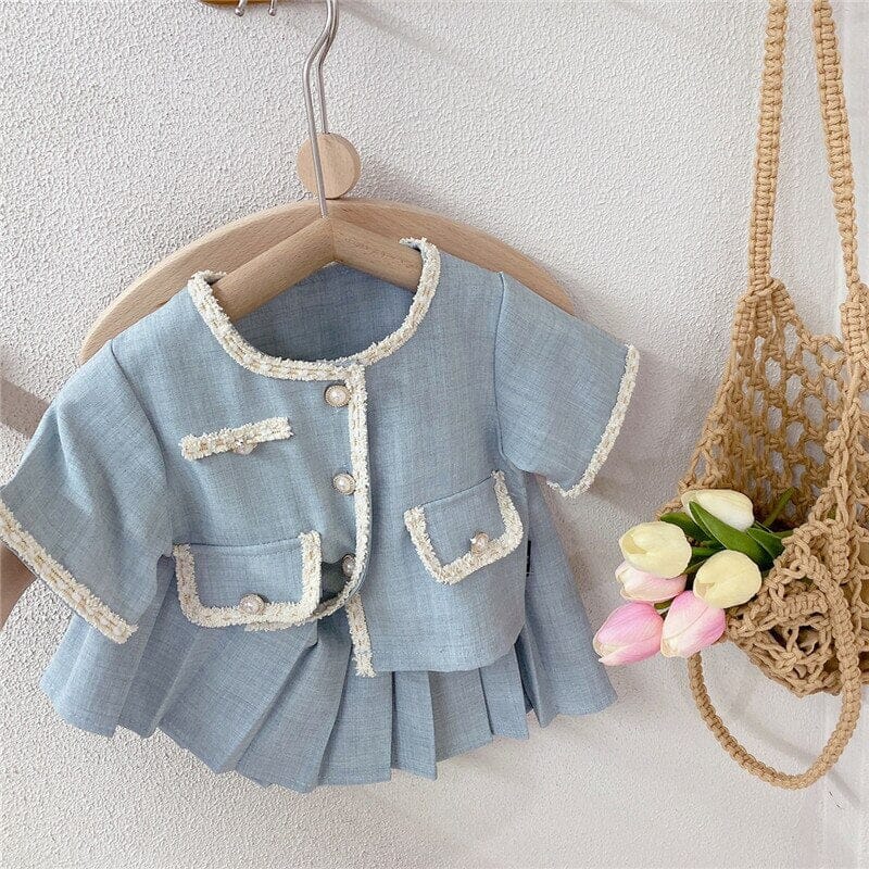 Conjunto Infantil Feminino Azul Saia Plissada