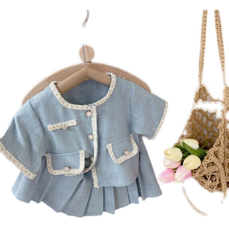 Conjunto Infantil Feminino Azul Saia Plissada