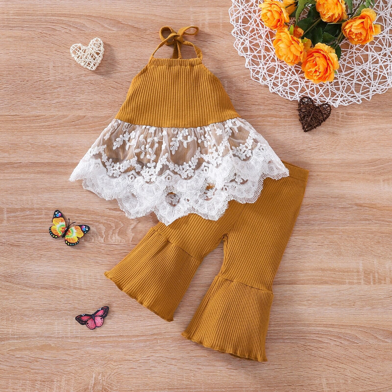 Conjunto Infantil Feminino Canelado e Renda