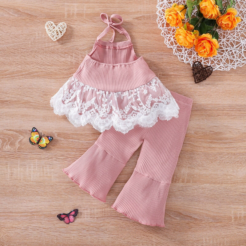 Conjunto Infantil Feminino Canelado e Renda